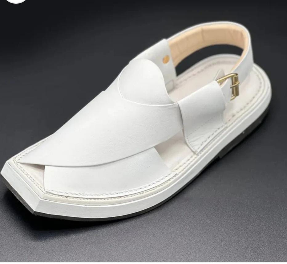 Kaptan  plain white leather chappal